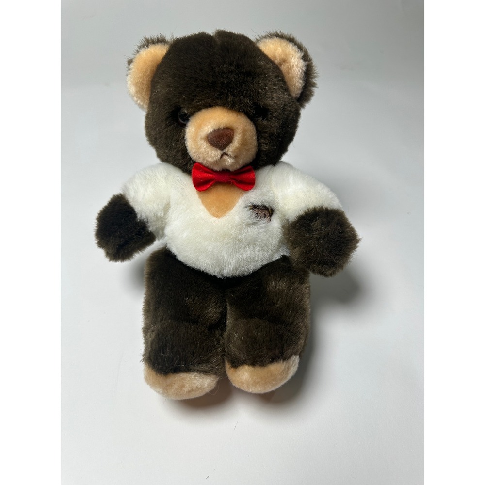 Vintage 1983 Gund Teddy Bearâ Brown White Red Bow Tie Plush Stuffed Animal